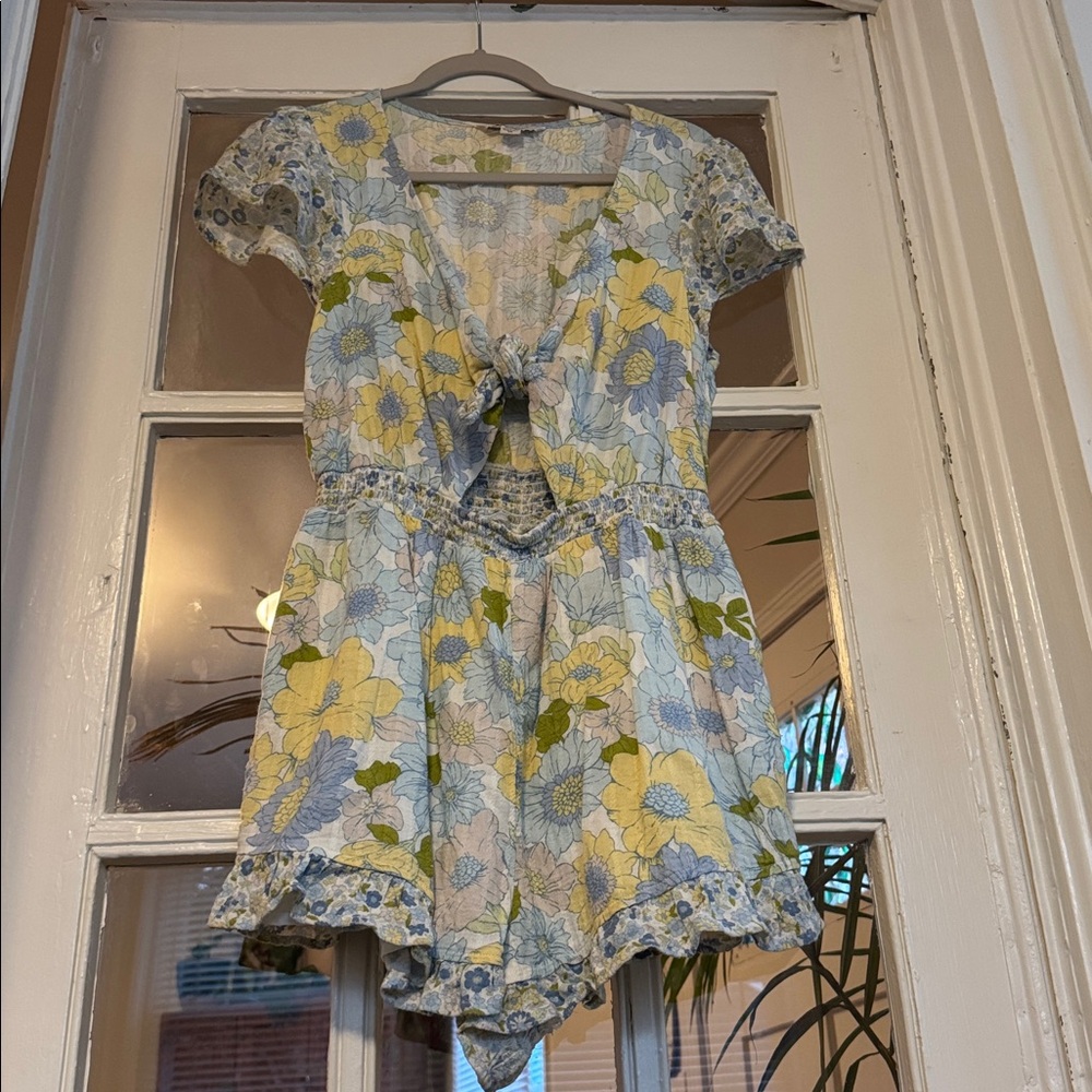 American Eagle Outfitters Floral Jumpsuit - Blue and Yellow